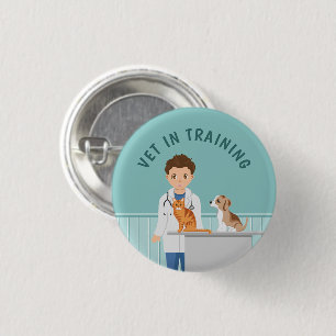 Badge Rond 2,50 Cm Garçon Dessin Animé Vétérinaire Et Texte Vétérinai