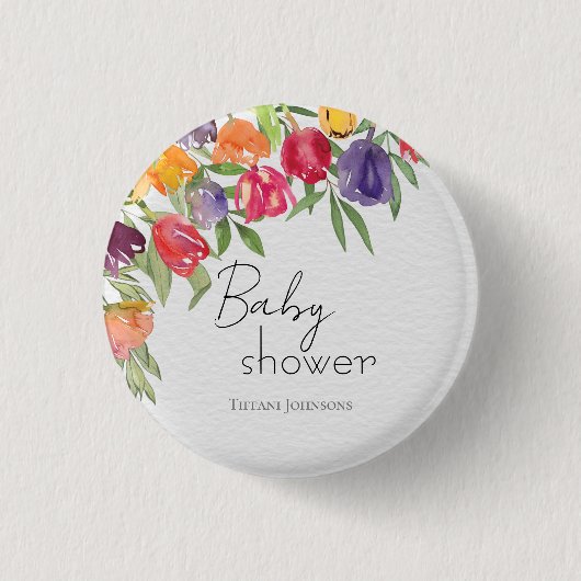 Badge Rond 2,50 Cm Garden Soiree Tulips & Baby shower verdoyant (Devant)