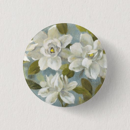 Badge Rond 2,50 Cm Gardénias sur le bleu d'ardoise (Devant)