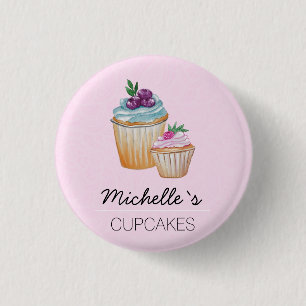 Badge Rond 2,50 Cm Gâteaux roses et fruits aquarelle
