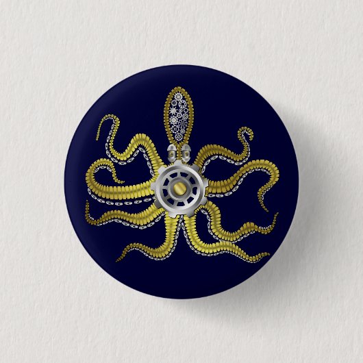 Badge Rond 2,50 Cm Gears Steampunk Octopus Kraken (Devant)