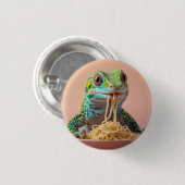 Badge Rond 2,50 Cm Gecko Drôle Manger Spaghetti (Devant & derrière)