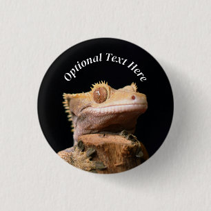 Badge Rond 2,50 Cm Gecko Lizard en crête sur noir
