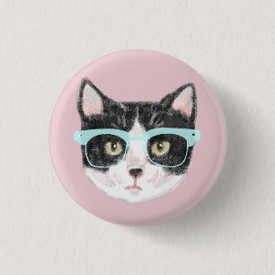 Badge Rond 2,50 Cm Geeky Black & White Hipster Chat Portant des lunet