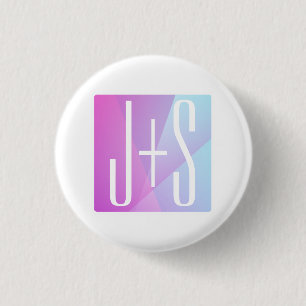 Badge Rond 2,50 Cm Géométrique Rose & Violet Initiales de Couple