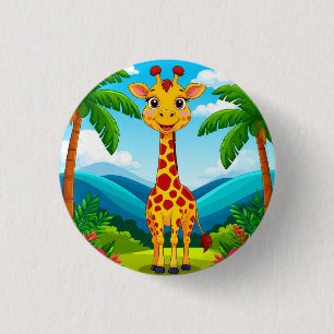 Badge Rond 2,50 Cm Girafe de dessin animé mignonne dans un paysage tr