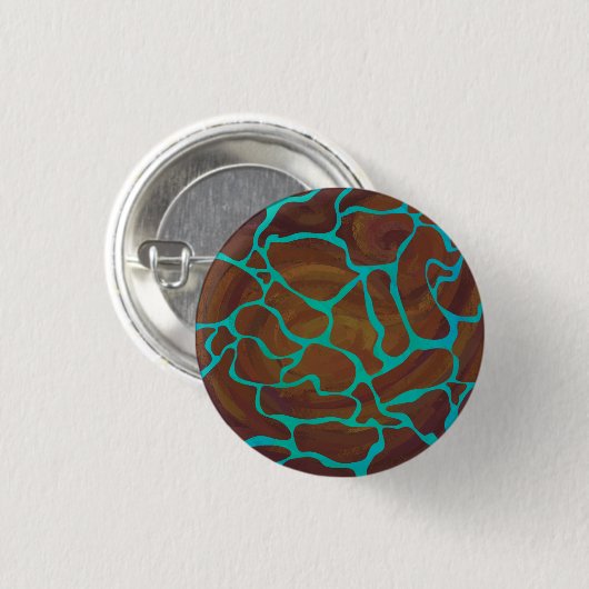 Badge Rond 2,50 Cm Giraffe Impression Brown et Turquoise (Devant & derrière)