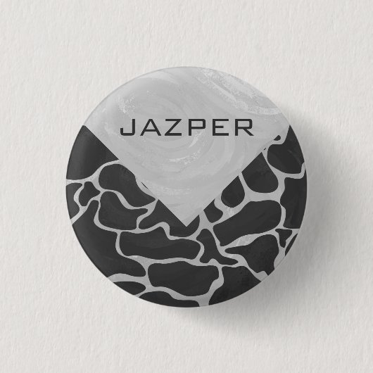 Badge Rond 2,50 Cm Giraffe Monogramme noir et gris clair (Devant)