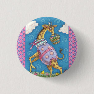 BADGE ROND 2,50 CM GIRAFFE, OEUFS DE PÂQUES & TULIPS VACANCES BOUTON
