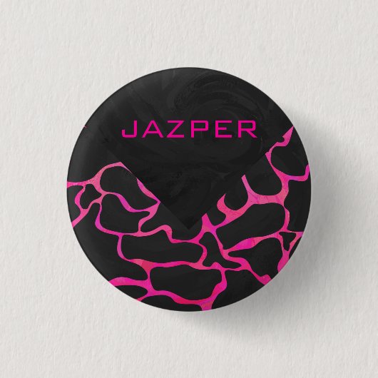 Badge Rond 2,50 Cm Giraffe rose chaude et noire (Devant)