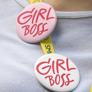 Badge Rond 2,50 Cm Girl Boss Bold Typography Red & Pink Feminine