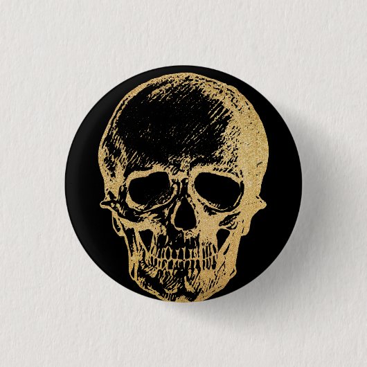 Badge Rond 2,50 Cm Glam gothique | Bouton | Crâne d'or (Devant)