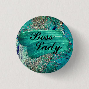 Badge Rond 2,50 Cm Glittery Aqua Peinture Strots Boss Lady