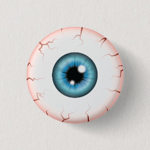 Badge Rond 2,50 Cm Globe oculaire couleur bleue Halloween injecté de