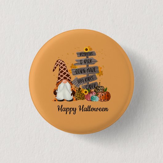 Badge Rond 2,50 Cm Gnomes d'Halloween, Automne, Citrouilles, Fête d'H (Devant)