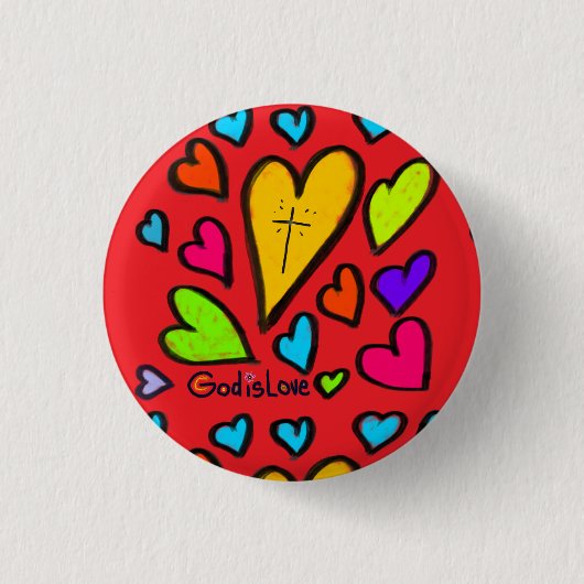 Badge Rond 2,50 Cm God is Love with Hearts Christian (Devant)