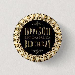 Badge Rond 2,50 Cm Gold Diamonds Parties scintillant heureux 50e anni
