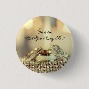 Badge Rond 2,50 Cm Gold Me marierez-vous Nom de proposition Script