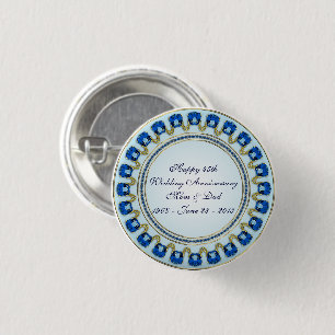 Badge Rond 2,50 Cm Gold Sapphire Bleu 45e anniversaire Mariage