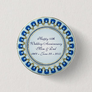 Badge Rond 2,50 Cm Gold Sapphire Bleu 45e anniversaire Mariage