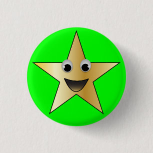 Badge Rond 2,50 Cm Gold Star avec visage souriant