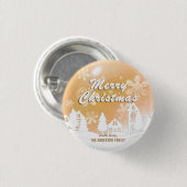 Badge Rond 2,50 Cm Gold White House Snowflakes Noël Bonne année (Devant & derrière)