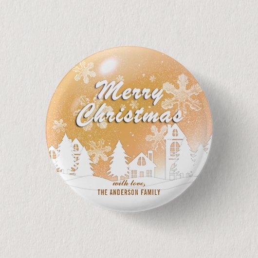Badge Rond 2,50 Cm Gold White House Snowflakes Noël Bonne année (Devant)