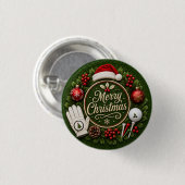 Badge Rond 2,50 Cm Golf sur thème de Noël sur gazon vert (Devant & derrière)