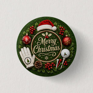 Badge Rond 2,50 Cm Golf sur thème de Noël sur gazon vert