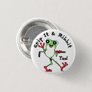 Badge Rond 2,50 Cm Golfing Grip It and Rip It Funny Frog Personnalisé