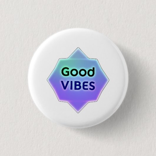 Badge Rond 2,50 Cm "Good Vibes" Text on Gradient Star Shape (Devant)
