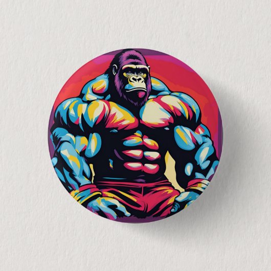 Badge Rond 2,50 Cm Gorilla Bodybuilder Lifter Pop Art Dessin (Devant)
