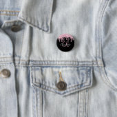 Badge Rond 2,50 Cm Gouttes de paillettes noires et roses personnalisé (En situation)