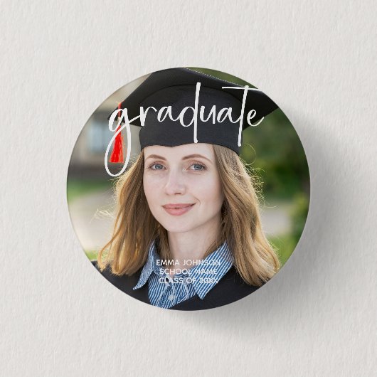 Badge Rond 2,50 Cm Graduate Photo Simple Moderne Élégant Script Senio (Devant)