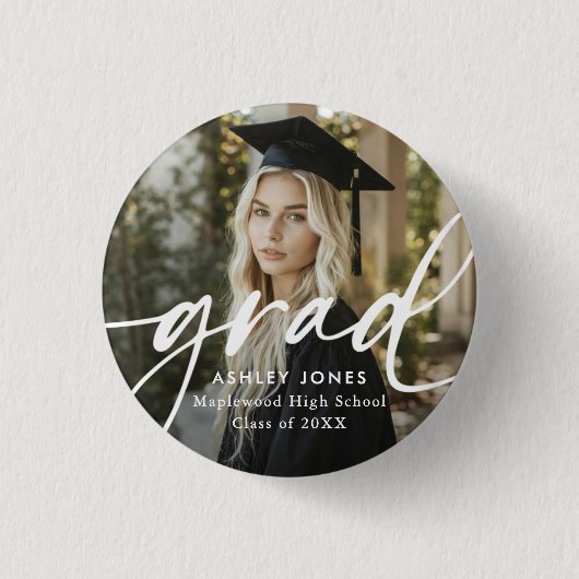 Badge Rond 2,50 Cm Graduate Simple Modern Script Classic Photo Button (Devant)