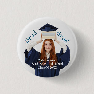 Badge Rond 2,50 Cm graduation fille personnalisée photo simple script