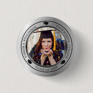 Badge Rond 2,50 Cm Graduation Photo Silver Tone Grad Classe Casquette