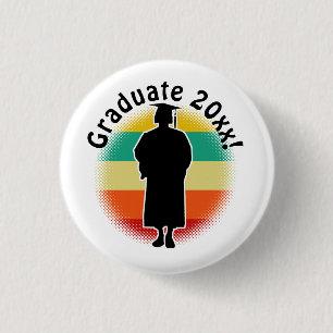 Badge Rond 2,50 Cm Graduation Rétro Casquette et femme fille diplômée