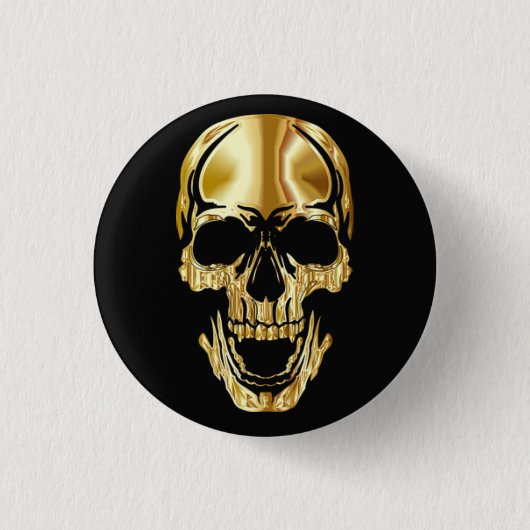 Badge Rond 2,50 Cm Grand crâne d'or noir cool (Devant)