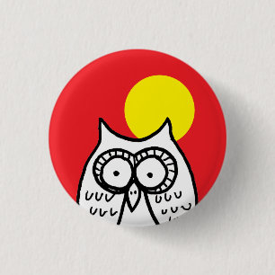 Badge Rond 2,50 Cm Grand hibou de dessin animé aux yeux grands et lun