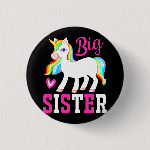 Badge Rond 2,50 Cm Grande Sœur Licorne Magique avec Crinière et Queue