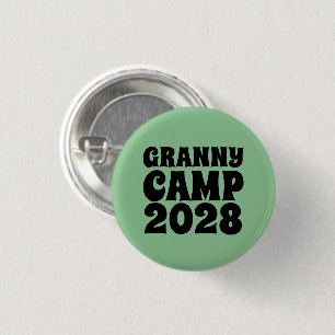 Badge Rond 2,50 Cm Granny Camp Retro Texte vert