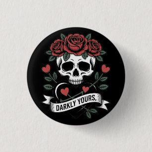 Badge Rond 2,50 Cm Graphique Darkly Yours : Crâne gothique avec roses