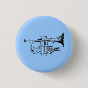 Badge Rond 2,50 Cm Gravure du bois de trompette vintage