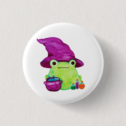 Badge Rond 2,50 Cm Grenouille de sorcière avec cauldron et potions Aq (Devant)