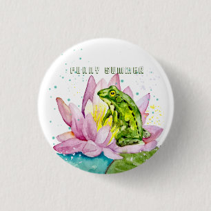 Badge Rond 2,50 Cm Grenouille drôle sur un lotus