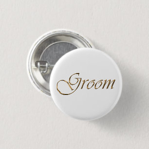 Badge Rond 2,50 Cm Groom, script or élégant calligraphie bouton ép