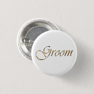 Badge Rond 2,50 Cm Groom, script or élégant calligraphie bouton éping