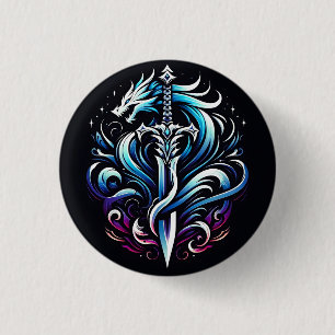Badge Rond 2,50 Cm Guerrier de fantaisie Épée de dragon mystique Flam