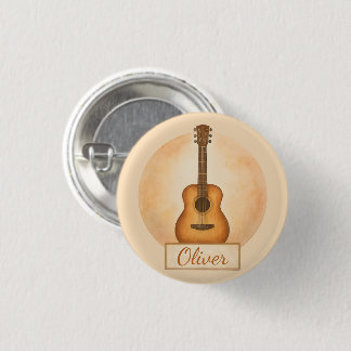 Badge Rond 2,50 Cm Guitare Acoustique Nom Personnalisé Pour Amoureux 